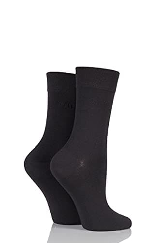 Image of ELLE Ladies Bamboo Fibre Socks - Soft, Breathable & Cooling Plain Socks in a Multipack of 2 Pairs Sizes 4-8 Cocoa