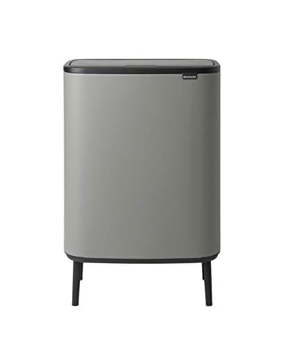 Image of Brabantia Bo Touch Bin Hi - 2 x 30L Inner Buckets (Mineral Concrete Grey) Large Waste/Recycling Kitchen Bin - Soft-touch