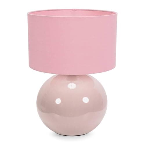 Image of ValueLights | Stone Natural Ceramic Table Lamp with Blush Pink Fabric Drum Lampshade Living Room Bedside Light | Table Lamps, Home Décor & Improvement Essential | Included LED Bulb