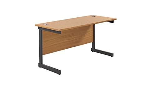 Image of Office Hippo Heavy Duty Rectangular Cantilever Desk, Home Office Table With Integrated Cable Ports, PC Desk for Work or Home, 5 Yr Warranty - Black Frame/Oak Top, 120cm x 60cm