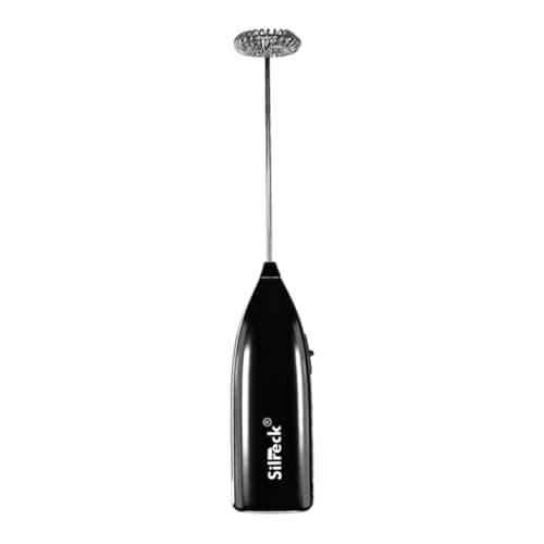 Image of Silreck Milk Frother Handheld – Powerful Electric Coffee Frother for Latte, Cappuccino & Matcha, Stainless Steel Whisk, Fast Foam in Seconds, Portable Battery Operated (Black)