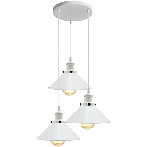 Image of LEDSone Industrial Vintage Retro 3 Head Ceiling Pendant, Cluster Light Fitting White Colour Round Cone Lampshades E27 Holder Pendant Light (Style 1)
