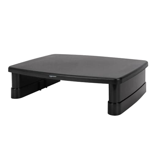Image of Amazon Basics Rectangular Adjustable Computer Monitor Riser Desk Stand for Reduced Neck Strain, Fits Monitors, Laptops Up to 22lbs, Black