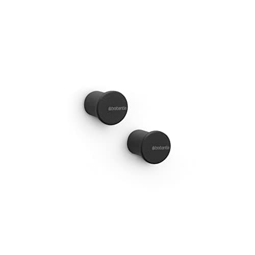 Image of Brabantia - Mindset Towel Hooks - Ideal for Bathroom, Toilet or Kitchen - Holds Up to 2 kg - Corrosion Resistant - Fixing Materials Included - Set of 2 - Infinite Grey - 2.1 x 2.3 x 2.1 cm