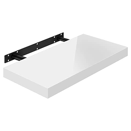 Image of WOLTU High Gloss Floating Shelves,Wall Shelf,CD DVD Storage Corner Shelf, Premium Wooden Shelves for Bedroom LivingRoom kitchen 50x22.9x3.8cm, White, RG9477ws-UK
