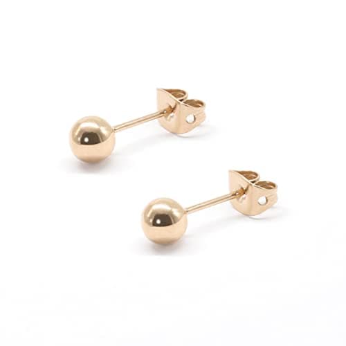 Image of Artskin Women Stud Earrings Girls Titanium Earrings Hypoallergenic Classic 5mm Anti Allergy Rose Gold Plated Round Ball Men Earrings for Sensitive Ears