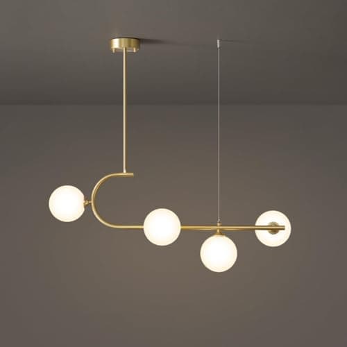 Image of 4-Light Adjustable Pendant Chandelier with Glass Globes, Copper Finish for Home & Restaurant Lighting in Dining Room, Living Room, Bedroom, Hallway
