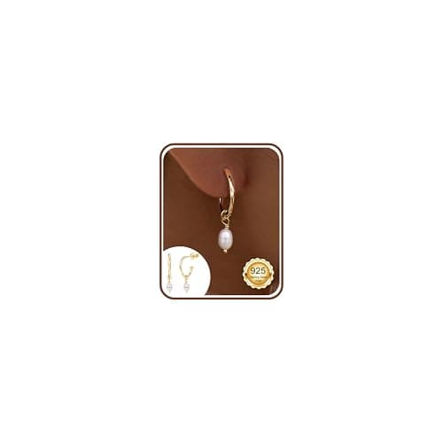 Image of DOCHAIS 925 Silver 14K Gold Plated Huggie Hoop Earring for Women - Small Gold Hoops with Pearl, Butterfly, Hamsa, Star Charms | Elegant lightweight Drop and Dangle Earring, Jewelry Gift & Daily Wear.