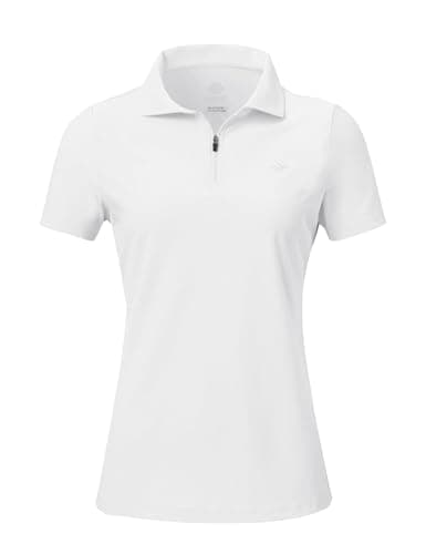 Image of AjezMax Women Golf Polo Shirts Short-Sleeve Half Zip Moisture Wicking Breathable Casual Sports Work Polo T-Shirts White L
