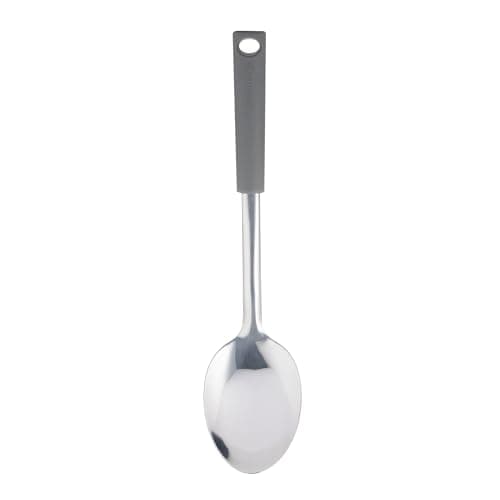 Image of Viners Soft Grip Solid Spoon | Stainless Steel Cooking Spoon with Soft-Touch Handle, Hanging Loop & Dishwasher Safe Design | Grey & Silver Kitchen Utensil