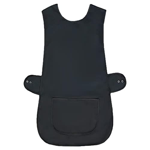 Image of Cotton Works, Tabard Apron Professional Kitchen Cleaning Workwear with Centre Pocket Side Button Fastening Bib Style Home Work Uniform Poly Cotton Blend Twill Fabric Machine Washable Black WMS