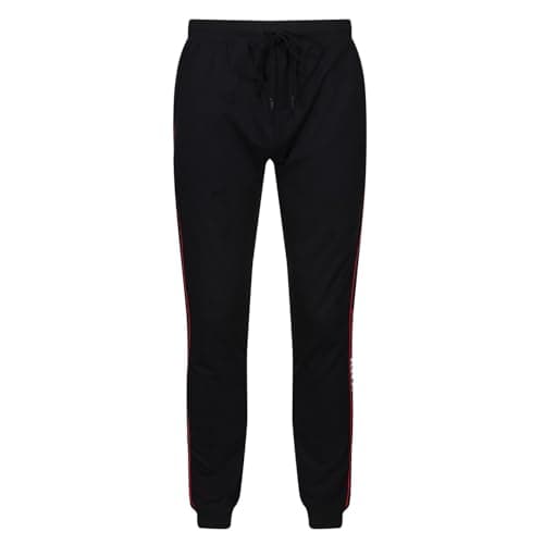 Image of DKNY Men's Mens Dkny Jersey Cuffed Lounge in Black With Contrasting Red Piping, Leg Branding & Side Pocket Casual Pants, Black, XL UK