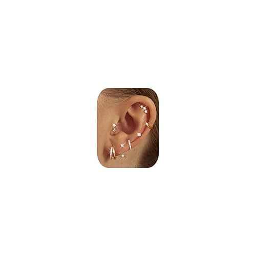 Image of FIOROYAL 7 Pairs Small Stud Hoop Earrings for Women -Hypoallergenic 14K Gold Plated Huggie Earring Sets for Multiple Piercing Dainty Earring Stacks Cute Silver Cartilage Jewelry Trendy GiftsG-Stylis