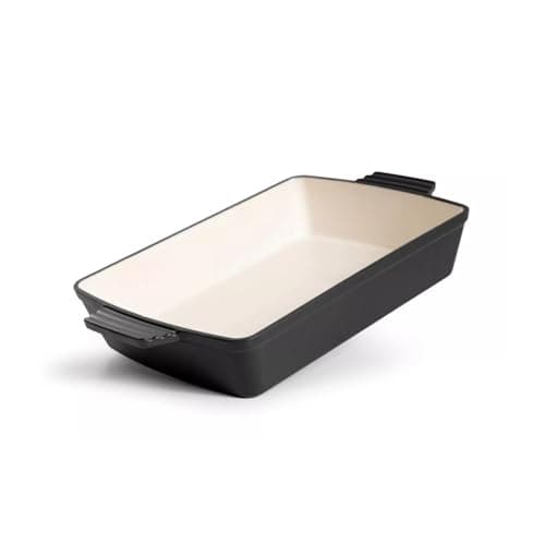 Image of Everypan Eclat Enamelled Cast Iron Rectangular Roasting Dish – Oven-Safe Heavy-Duty Roaster for Meat, Vegetables & Casseroles All Heat Sources Compatible (Black Dish 2L)