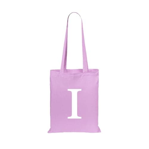 Image of eBuyGB Initial Tote Bag, Monogram Cotton Shopper Bag, Children's Party Goodie Bag, Letter Shoulder Bag for Her, Swimming, Gym, Shopping, Beach Bag (Light Pink)