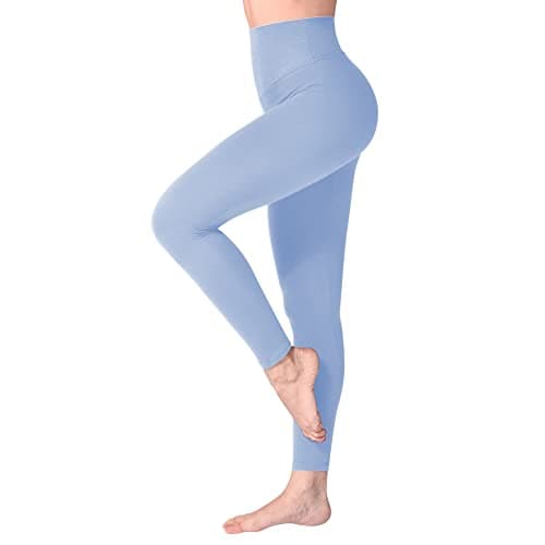 Image of SINOPHANT High Waisted Leggings for Women, Buttery Soft Elastic Opaque Tummy Control Leggings, Plus Size Workout Gym Yoga(Light Blue1,L-XL)