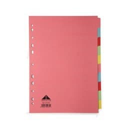 Image of Initiative A4 File Dividers - Manilla 10 Part Multi-Coloured 150gsm