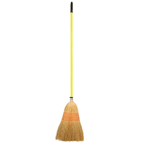 Image of Red Gorilla Traditional Large Corn Broom in Yellow with Natural Straw Bristles Outdoor or Indoor Sweeping Brush for Yard Stable Garden Wooden Handle 1.66m