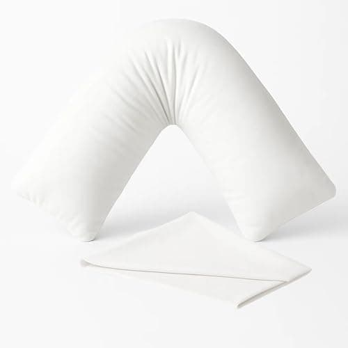 Image of 4AS V Pillow with Pillowcase – Hypoallergenic & Orthopedic V Shaped Pillows for Ultimate Comfort – Ideal for Maternity, Nursing, and Relaxation (White – 75X35cm)