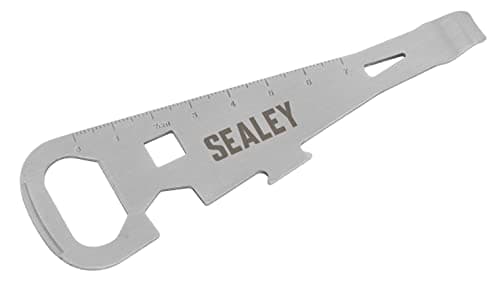Image of Sealey 7-in-1 Paint Can Opener Multi-Tool, Can Opener, Bottle Opener, Ruler, Nail Puller, 8mm Nut Wrench, 13mm Hex Wrench, Screwdriver - CO71