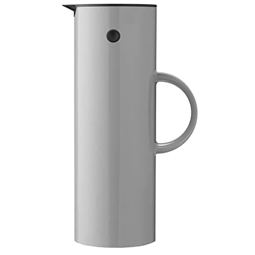 Image of Stelton EM77 Vacuum Jug 1L – Danish Design Thermos in ABS Plastic with Glass Insert, Magnetic Easy-Pour Lid & Screw Top – Insulated Carafe for Hot and Cold Drinks, Light Grey