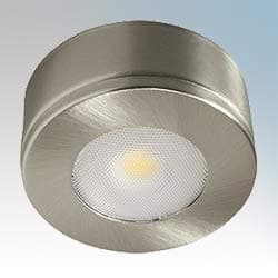 Image of Robus RCD2P540-13 Commodore Brushed Chrome Round Surface/Semi Recess Mounted Mains Voltage LED Cabinet Light with Cool White LEDs IP20 2.5W 210 Lumens 240V.