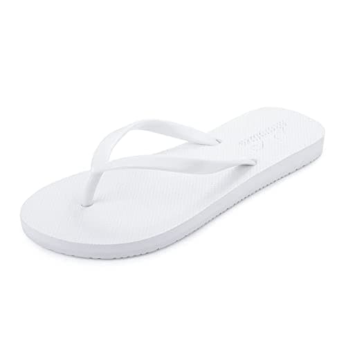 Image of shevalues Slim Flip Flops for Women, Non-Slip Rubber Thong Sandals, Comfortable Shower & Beach Shoes, White, 39, (Size 6-6.5)