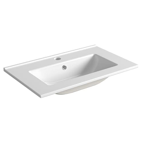 Image of Durovin Bathrooms Luxurious Stone Resin- Semi Recessed Bathroom Basin Sink- Bathroom Vessel Sink - One Tap Hole with Overflow (600 x 365mm)