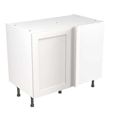 Image of Kitchen Kit Flatpack Base Cabinet - Shaker Door - Screwless Quick Build Kitchen Unit - Base Unit Blind Corner - 1000x870mm - White Matt