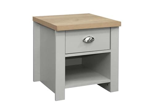 Image of Birlea Highgate 1 Drawer Lamp Table - Grey & Oak
