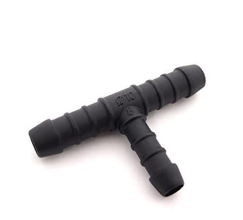 Image of 227s Twin 10mm to 8mm T-Piece Hose Connectors to Join Water, Fuel & Breather Pipes - Resistant to Fuels, Oils & Coolant - For Use Between -30C & 140C - Nylon PA66 - Black - 2 Pack