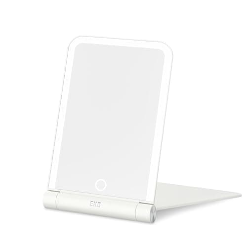 Image of EKO iMira Travel Makeup Mirror 8", Foldable Portable LED Makeup Mirror with 3 Colour Lighting, Rechargeable Touch Screen, for Travel (White)