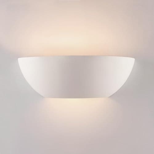Image of HARPER LIVING Ceramic Wall Light, Indoor Wall Sconce Lamp with Open Semi Circle Plaster Shade, E14 Bulb Cap 40 Watts, Modern Wall Wash Lamp for Bedroom, Living Room, Hallway-Length 30CM