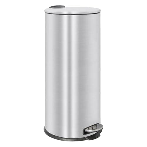 Image of Harbour Housewares 30L Large Kitchen Bin - Brushed Stainless Steel Food Waste Caddy Pedal Bins for Kitchen - Tall Slim Metal Swing Dustbin for Paper, Plastic, Rubbish