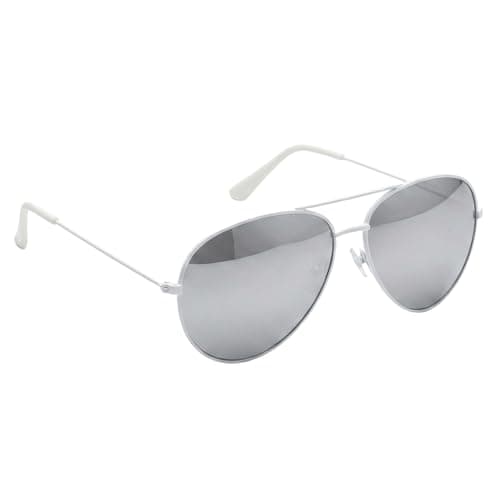 Image of Komonee Pilot Style Designer Sunglasses - White Frame Mirrored Reflective Lens Classic Retro Shades, Unisex Men & Women UV400 Protection Glasses, Great for Cycling Golf Fishing Sports & Holidays