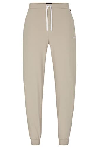 Image of BOSS Mens Mix&Match Pants Stretch-Cotton Tracksuit Bottoms with Embroidered Logo Beige