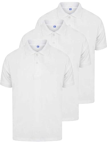 Image of BRAND KRUZE 3 Pack Mens Polo Shirt T-Shirts Casual Cotton Short Sleeve Plain Top Buttoned Collar KZPL105 White M (3 Pack)