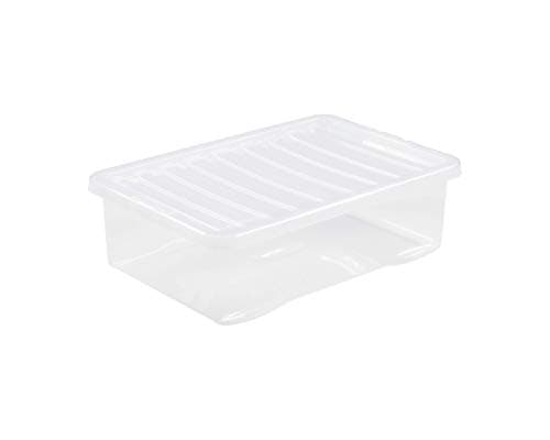 Image of Wham Clear Plastic Storage Box Boxes With Lids Home Office Stackable Nestable, 32L Underbed, Set of 3