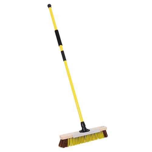 Image of CHARLES BENTLEY BULLDOZER PRO 18" Heavy Duty Broom Scraper Bassine & Recycled PET Bristles Telescopic Handle Made in Britain Outdoor Cleaning Garden Patio Driveway 45x6x132cm