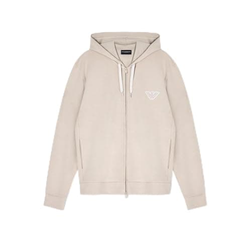 Image of Emporio Armani Men's EAGLE PATCH HOODED ZIP SWEATSHIRT Beige XL