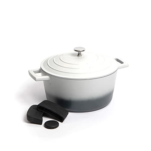 Image of MasterClass Set of GIft-Boxed Cast Aluminium Casserole Dish, Grey Ombre, 24cm/4Litre with Three Piece Silicone Handle Cover Set