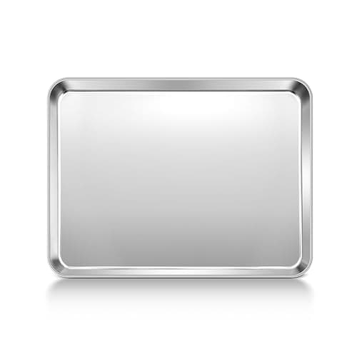 Image of Joyfair Baking Tray, Stainless Steel Rectangle Baking Sheets Pan, Cookie Oven Tray Great for Cooking Roasting, Non Toxic & Rust Free, Mirror Finished & Dishwasher Safe, 31.5 X 24.6x2.5cm