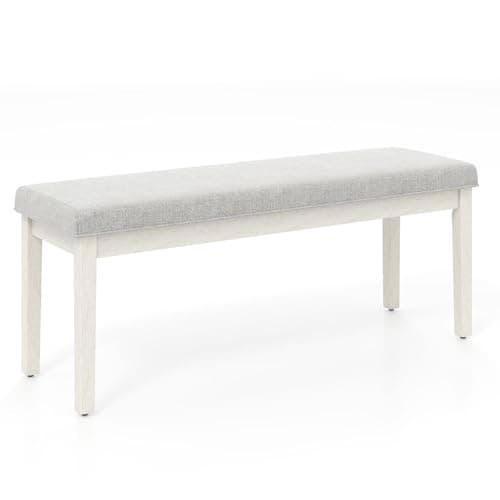 Image of TANGZON 117cm/46Inches Dining Bench, Fabric Upholstered Long Bench with Rubber Wood Frame & Non-slip Foot Pads, Dining Seat Stool for Home Kitchen Living Room Bedroom Hallway (Light Grey)