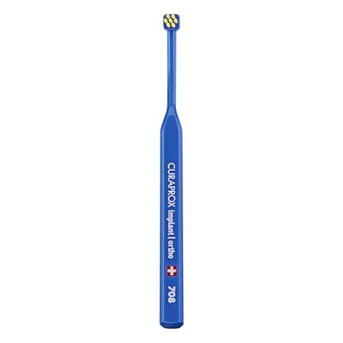 Image of Curaprox implant Toothbrush – for implants, Braces and Tricky Spots | Flexible Head for Precise Cleaning | Blue-Yellow | Single Pack | Made in Switzerland