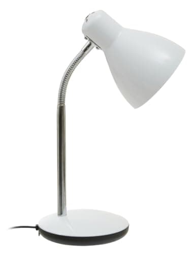 Image of Premier Housewares LED Daylight Desk Lamp White Desk Lamp With Adjustable Chrome Stem and Conical Head Reading Lamp Metal Measuring 16 x 35 x 14 cm