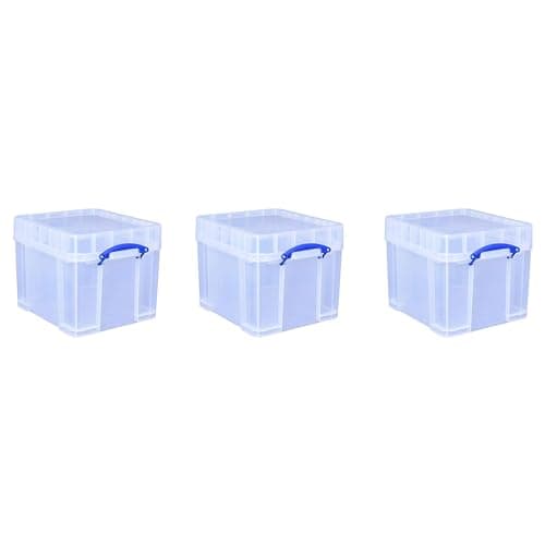 Image of Really Useful Box Plastic Storage Bonus Pack 3x35 Litre Clear with XL Lid Clear
