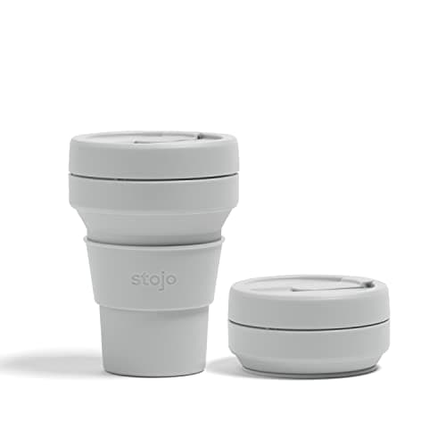 Image of STOJO On-The-Go Collapsible Coffee Cup - 12oz / 355ml - Reusable & Foldable Silicone Travel Mug with Lid - Portable, Pocket Size - Dishwasher Safe - Cashmere