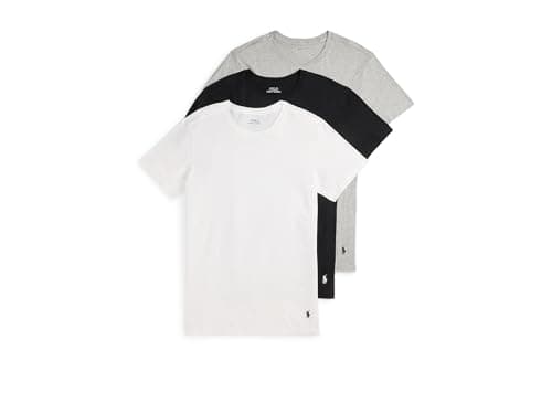 Image of Polo Ralph Lauren Men's Slim Fit Cotton Crew Undershirt 3-Pack, White/Polo Black/Andover Heather, Medium