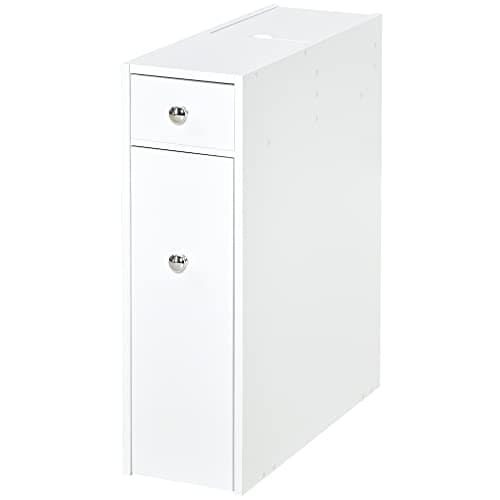 Image of HOMCOM Bathroom Slim Floor Cabinet Narrow Wooden Storage Home Bath Toilet Cupboard Organiser Unit with Drawers White