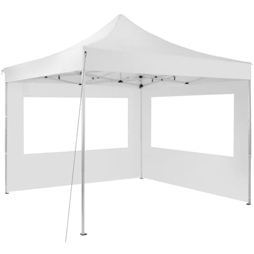 Image of tectake® Gazebo, 3x3m, Robust Aluminium Frame, Water-resistant, Quick Setup, 4 Heights, Incl. Sidewalls with Windows, Foldable Marquee for Easy Storage, Ideal for Garden, BBQ, Parties - white